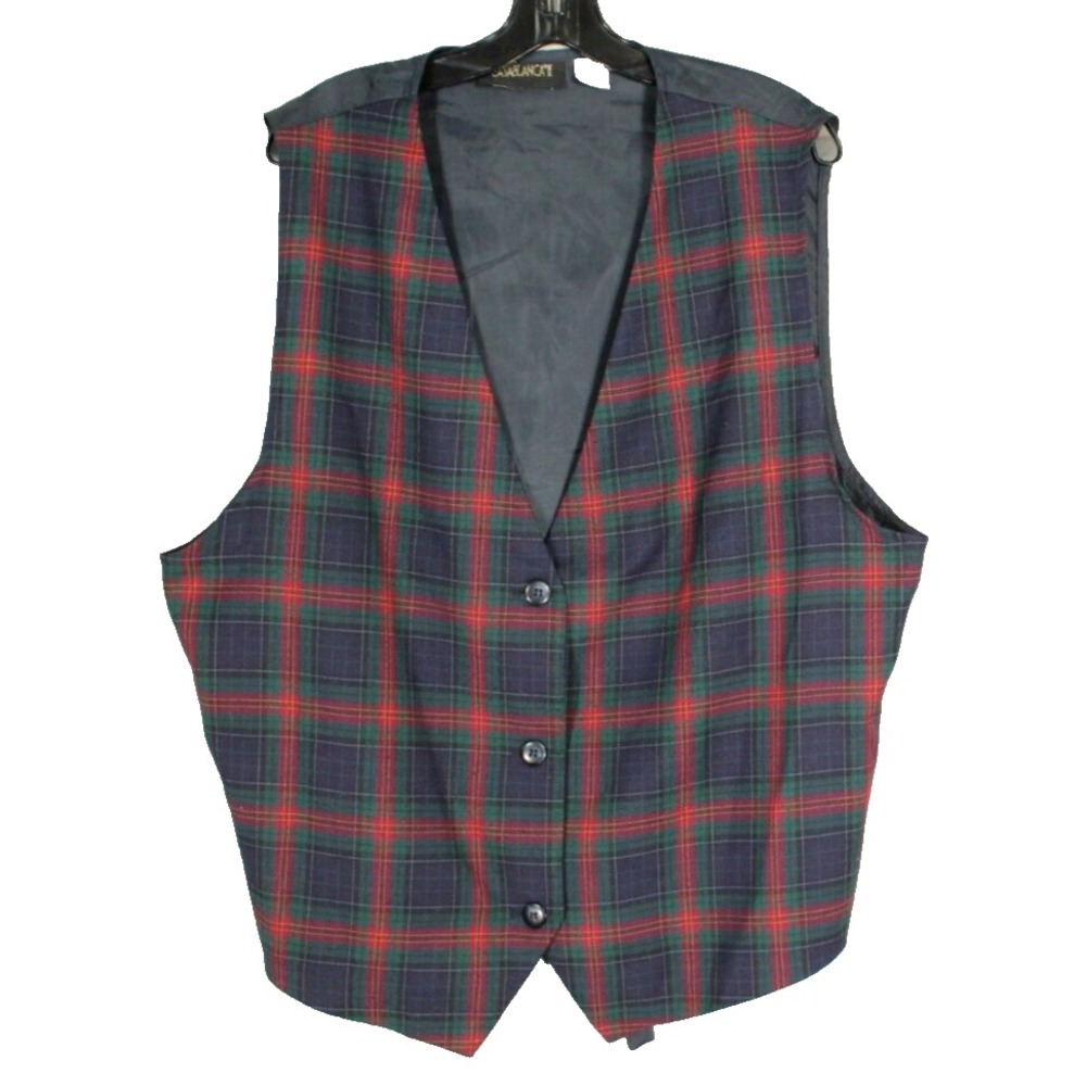 VTG CASABLANCA Multicolor Tartan Plaid Pattern TIE BACK Women's VEST Sz 18W
